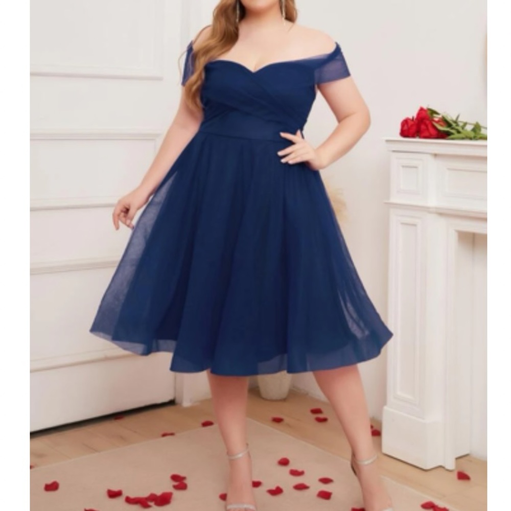 Luxe plus size off shoulder party holiday formal evening dress - Picture 1 of 6